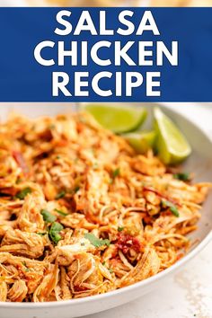 Close up view of shredded chicken in a dish. Salsa Chicken Tacos, Instant Pot Salsa Chicken, Instant Pot Salsa, Tex Mex Chicken, Mexican Shredded Chicken, Flavorful Dinner