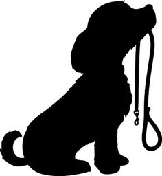 a silhouette of a dog holding a leash