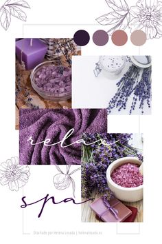 a collage of photos with lavenders, candles and other things to make it look like