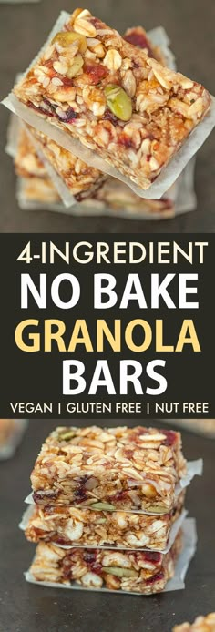 no bake granola bars stacked on top of each other