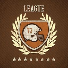 an american football team emblem with a helmet and laurels on a brown textured background