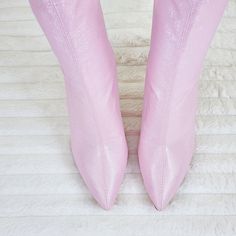 Odin Shimmery Baby Pink High Heel Stretch Fabric Ankle Boots | Totally Wicked Footwear Fitted Pointed Toe Booties For Spring, Spring Fitted Pointed Toe Booties, Pink Heeled Party Boots, Fitted Booties With Round Toe For Spring, Pink Fitted Heeled Boots For Party, Pink Fitted Winter Boots, Fitted High Ankle Spring Booties, Spring High Ankle Fitted Heeled Boots, Fitted Pink Winter Boots