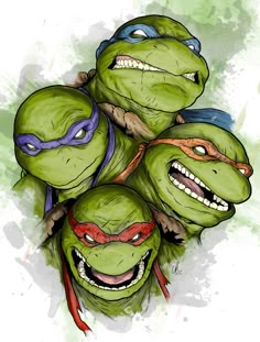 the teenaged turtles are wearing masks and smiling