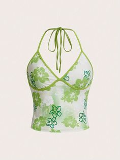 Green Halter Top, Hawaiian Flower, Tank Top Outfits, Diy Fashion Clothing, Women Tank Tops, Boho Green, Activewear Fashion, Diy Sewing Clothes