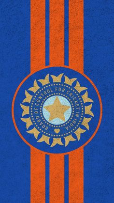 an orange and blue striped background with a star on the center