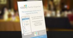 an advertisement for the co2d family organizer is displayed in front of a blurry background