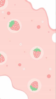 a pink background with strawberries and bubbles