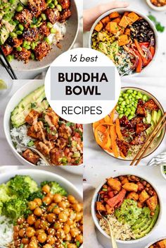 buddha bowls with chopsticks and vegetables in them