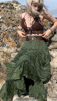 Beach Long Skirt, Midi Skirts Summer, Fair Outfits, Printed Long Skirt, Boho Styl, Estilo Hippy, Green Beach