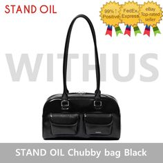 #ad Premium STAND OIL Chubby bag Black Women's Shoulder Bag - Tracking, Fashion Women's Bags Retro Bowling, Bowling Bag, Bag Stand, Bowling Bags, Bag Style, Flap Pocket, Shoulder Bag Women, Bag Sale, Fashion Bags