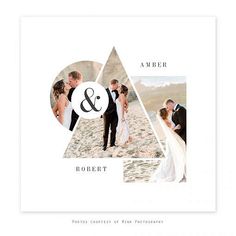 a wedding album with photos and the word's initials on it, in black and white