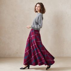 This winter wool skirt is a classic piece of tailoring that will see you through rain or shine. The winter skirt is perfect classic styling and ends at the ankle. This is a versatile skirt that you'll wear again and again. DETAILS: * 30% wool, 30% fiber, 40% polyester * fully satiny liner * Two side pockets * Right zip closure * A little Back elastic, comfortable wear * Plus size full skirt * Ankle length skirt * Perfect for Winter, autumn * The model is 170 cm (5′ 7″) tall with a 80 cm (31.5") bust, 66 cm (26") waist. She is wearing the skirt in size XS. CUSTOM MADE SERVICE If you * Change other color * Can't find your size in our size Chart * Change the Style * Change the length * Your Height is not Between 5'1" - 5"9" * Your weight is not Between 47 kg - 75kg I can do it for you, It wil Long Plaid Skirt For Fall, Plaid Long Skirt For Fall, Plaid Full Skirt For Work, Fall Plaid Long Skirt, Elegant Plaid Winter Skirt, Scottish Plaid Skirt For Winter, Red Black Skirt Wool, Retro Full Skirt In Plaid, Long Wool Plaid Skirt