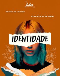 a poster with the words identidade on it and an image of a woman's face behind torn paper