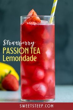 Drinks With Strawberry Syrup, Iced Passion Tea, Summer Teas, Tea Lemonade Recipe, Flavored Tea Recipes, Fruit Tea Recipes, Drinks Strawberry, Lemonade Tea Recipe, Passion Tea Lemonade