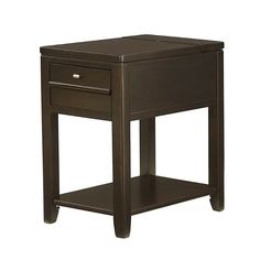 an end table with two drawers and one drawer on the bottom, in dark brown