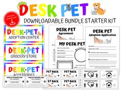 the desk pet activity pack is shown with instructions for each item, including an advertment