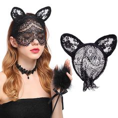 PRICES MAY VARY. Cat ears headband adult are made of premium lace material, soft and comfortable to the touch,lace cat ears and mask with excellent workmanship and durable,sexy lace mask design adds mystery to you and attracts the eye more easily. Black cat ears cosplay is approx 10.6*6.3 inches/27*16cm,(hair hoop:5.3*4.7 inches/13.5*12 cm;cat ear:3.1*2.6 inches/8*6.5cm).High elastic cat ear hair hoop suitable for most women and girls. Cat ear hairband is lightweight and comfortable to wear, mak Headband With Veil, Lace Bunny Ears, Lace Hairband, Cosplay Hair Accessories, Veil Black, Bunny Ears Headband, Halloween Accessories Hair, Gothic Hairstyles, Cat Ears Headband