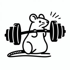 a cartoon mouse lifting a barbell with one hand and the other arm behind it