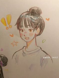 a drawing of a girl with a bun in her hair