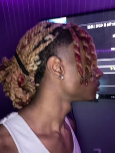 Red Blonde Locs, Red And Blonde Dreads, Red Dreadlocks, Red Dreads, Dyed Hair Men, Dyed Curly Hair