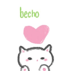 a drawing of a cat with a heart on its head and the words becho above it