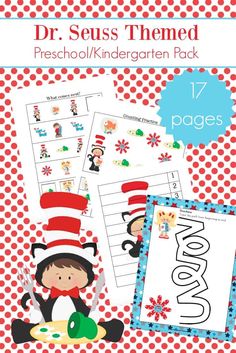 the dr seuss themed preschool / kindergarten pack includes printables and worksheets