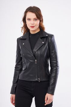 BLACK Genuine Leather Jacket , Our products are 100% genuine leather; It is produced in master hands with quality materials and delicate hand workmanship. Luxury Black Leather Jacket, Trendy Style, Luxury Black Leather Rocker Jacket, Formal Black Single-breasted Leather Jacket, Leather Biker Jacket With Double-lined Hood, Lambskin Leather Blazer, Elegant Black Single-breasted Leather Jacket, Womens Black Leather Jacket, Lamb Leather Jacket, Black Leather Coat