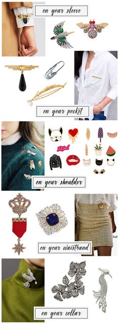 For many women, brooches and pins are synonymous with grandma’s jewelry box.  But these lovely little baubles don’t need to be mothball’ed in the past.  Brooches can be worn in a modern way to add the perfect hint of sparkle and fun to any work outfit.  Here are five ways to style pins and brooches. On Your Sleeve. Hummingbird Brooch ($80) // Nadri Bee Pin ($70) Wearing a brooch on … Capitol Hill Style, Dark Academic, Academic Aesthetic, Famous Outfits, Modern Jewellery Design, Jewelry Tips, Turquoise Jewelry Native American, S Jewelry, Native American Turquoise