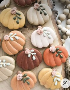 there are many decorated pumpkins on the plate