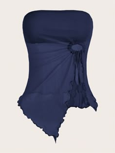 Navy Blue Casual Collar Sleeveless Mesh Fabric Plain  Embellished Slight Stretch  Women Clothing Cute Blue Tops Summer Outfits, Blue Shirts Aesthetic, Blue Tops Aesthetic, Coastal Granddaughter Tops, Blue Tops Outfit, Shein Cute Tops, Dream Clothes Summer, Garage Clothes, Blue Crop Top Outfit