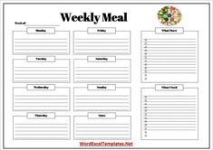 a meal planner with the words, weekly meal on it and an image of a plate