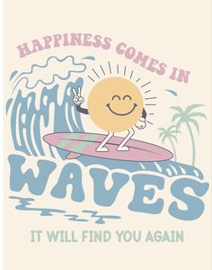 Retro Illustration Graphics, Foto Muro Collage, Happiness Comes In Waves, Printable Wall Collage, Pastel Poster, Bedroom Wall Collage, Danish Pastel, Picture Collage Wall, Preppy Wallpaper