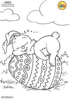 a coloring page with an easter egg and a teddy bear hugging it's face