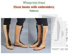 Digital PDF Pattern: Elven Boots With Embroidery - Etsy Medieval Shoes Diy, Elven Boots, Larp Accessories, Homemade Shoes, Boots Diy, Rare Shoes, Shoe Making, Boots Patterns, Pattern Shoes