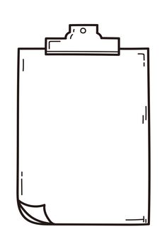 a black and white drawing of a clipboard with a blank paper on it's side