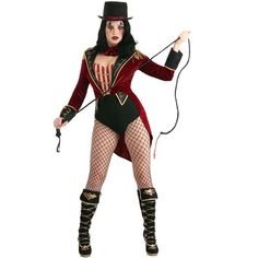 a woman in a costume holding a whip