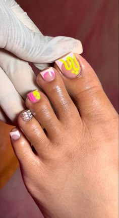 Yellow Toe Nail Designs, Pedi Nails, Yellow Toe Nails, Orange Acrylic Nails