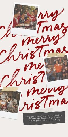 some red letters and pictures on a white background with the words merry christmas written below them