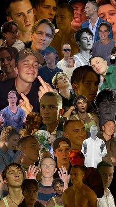 a collage of many different people with one person making the peace sign and holding his hand up