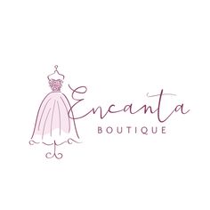 the logo for an elegant boutique with a dress on it's mannequin