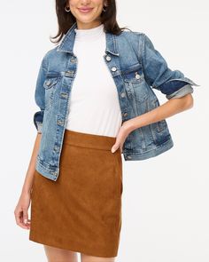 Factory: Faux-suede Mini Skirt For Women Suede Skirt Outfit, Red Denim Skirt, Brown Suede Skirt, Wool Mini Skirt, Suede Mini Skirt, Miniskirt Outfits, Fall Capsule Wardrobe, Brown Skirts, A Line Mini Skirt