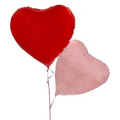 two heart shaped balloons on a white background