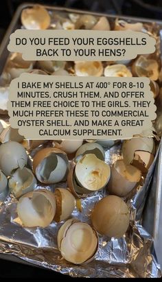 eggshells on tin foil with instructions for how to cook them in the oven