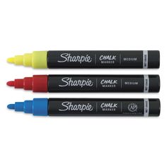 three sharpie markers in different colors