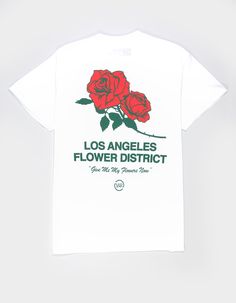 Young & Reckless Flower District Tee. Graphic On Left Chest. Large Graphic On Back. Crew Neck. Short Sleeve. 100% Cotton. Machine Wash. Imported. White Floral Print Graphic Tee, Summer Graphic Tee With Flower Design, Cotton Graphic Tee With Rose Print, Spring Rose Print Graphic Tee, Cheap Pink T-shirt With Rose Print, Wwe T Shirts, Flannel Sweatshirt, Graphic Trends, Boys Graphic Tee