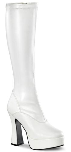 ELECTRA-2000Z White PU Pu Boots, Leather Wristbands, High Wedges, Buckle Shoes