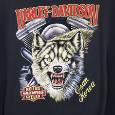 Vintage Harley Davidson Motorcycles Wolf Snarl Osan Korea Black T Shirt M Rare Size Medium View Photos For Actual Measurements Cotton Jersey Knit Vintage 80s/90s Hd Of Osan Korea Featuring The Classic Snarling Wolf Graphic Print Is Extremely Well Preserved, Almost New With No Cracking. The Colors Are So Vivid. This Bada$$ Vintage Hd Shirt Is Guaranteed To Turn Heads. Extremely Rare, Especially In This Condition. No Rips, Tears, Or Stains. Wolf Snarl, Snarling Wolf, Vintage Hd, Vintage Harley Davidson Motorcycles, Wolf Graphic, Old School Tattoo Designs, Graphic Ideas, Harley Davidson Shirt, Vintage Harley Davidson