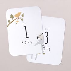 two cards with numbers and birds on them, one has the number 13 in it