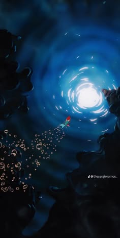 an animated image of a person floating in the water