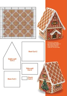 the gingerbread house is shown with instructions to make it